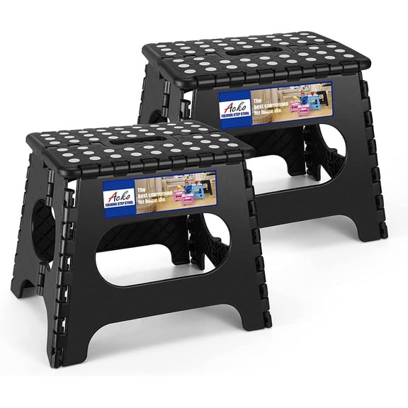 11 inch Folding Step Stool Lightweight Plastic Step Stool - 2 Pack - Foldable Step Stools for Adults,Non Slip Folding Stools for Kitchen Bathroom Bedroom (Black, 2 Pack)