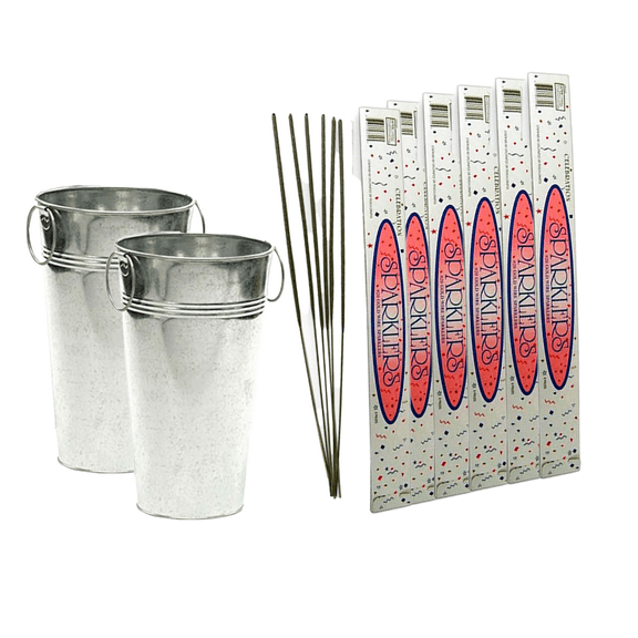 11 inch Galvanized Wedding Bucket Display and 96PC Wedding Sparklers for Wedding Send Offs/Wedding Exits