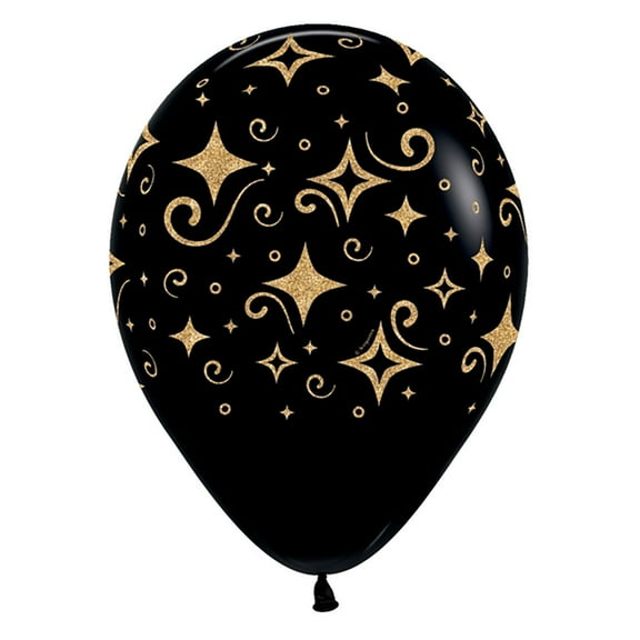 11 inch Golden Diamonds Deluxe Black Latex Balloons (50 Pack) - Party Supplies Decorations