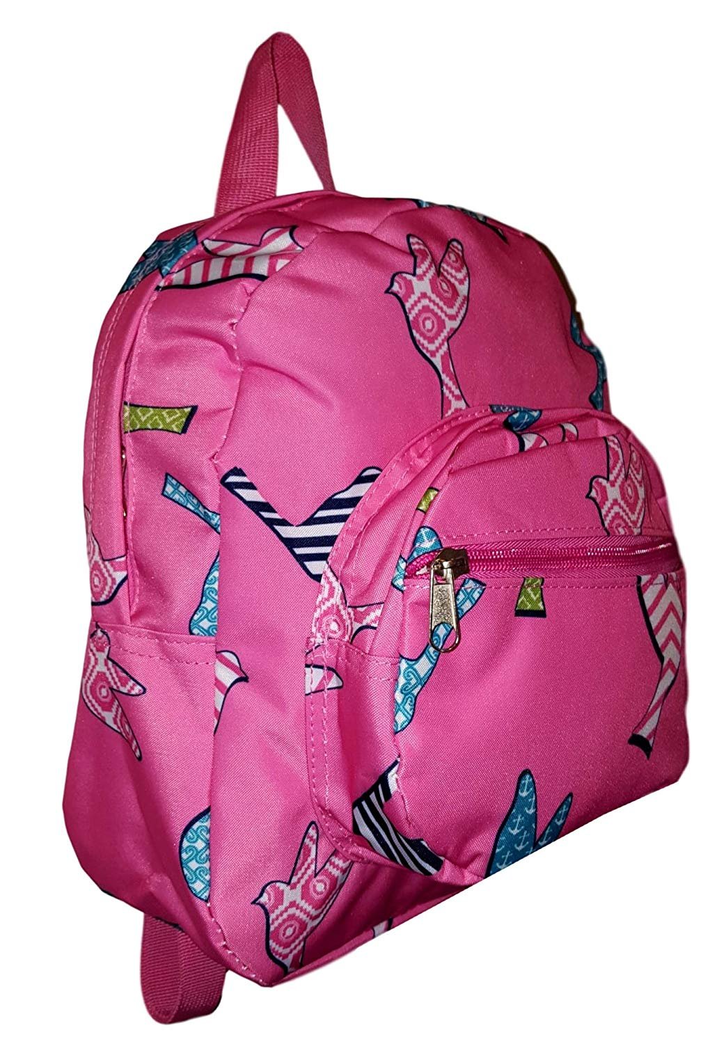 11-inch Mini Backpack Purse, Zipper Front Pockets Teen Child Pink Bird Print - image 1 of 3