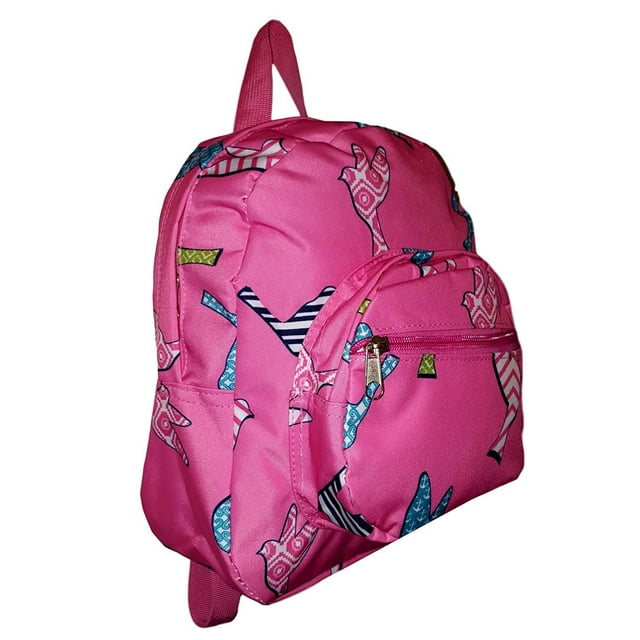 11-inch Mini Backpack Purse, Zipper Front Pockets Teen Child Pink Bird Print