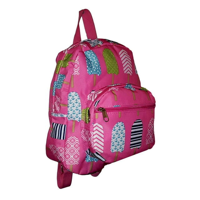 11-inch Mini Backpack Purse, Zipper Front Pockets Teen Child Pink Ice Cream Print
