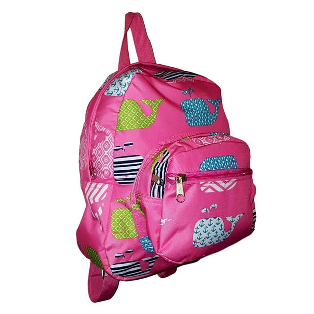 11-inch Mini Backpack Purse, Zipper Front Pockets Teen Child Pink Whale print