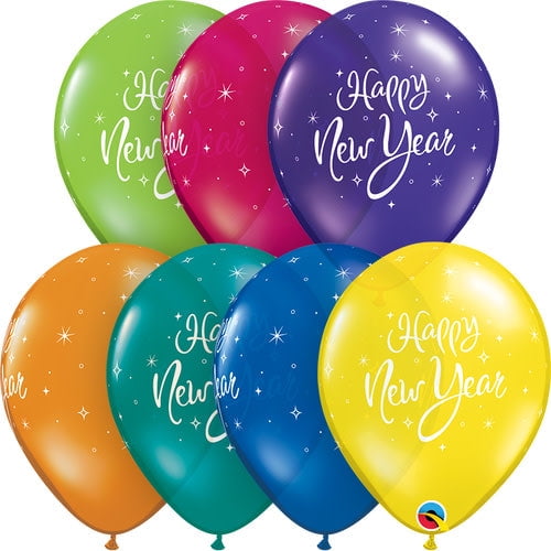 11 inch New Year Sparkle Assorted Colors Latex Balloons (6 Pack) - Party Supplies Decorations