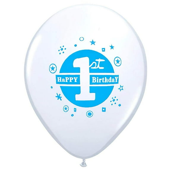 11 inch Qualatex 1st Birthday Boy Latex Balloons (5 Pack) - Party Supplies Decorations