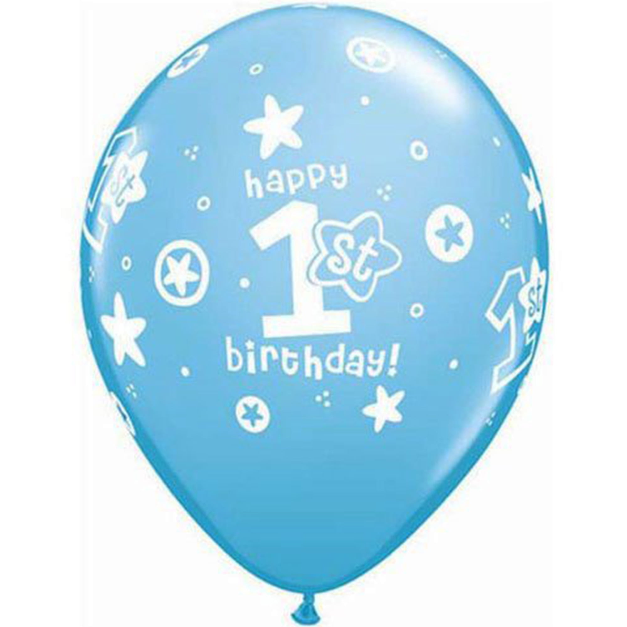 11 inch Qualatex 1st Birthday Circle Stars - Boy Latex Balloons (50 Pack) - Party Supplies Decorations