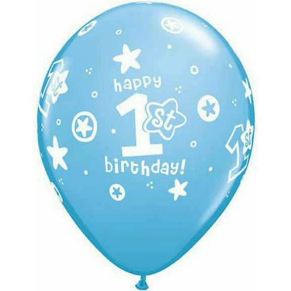 11 inch Qualatex 1st Birthday Circle Stars - Boy Latex Balloons (50 Pack) - Party Supplies Decorations