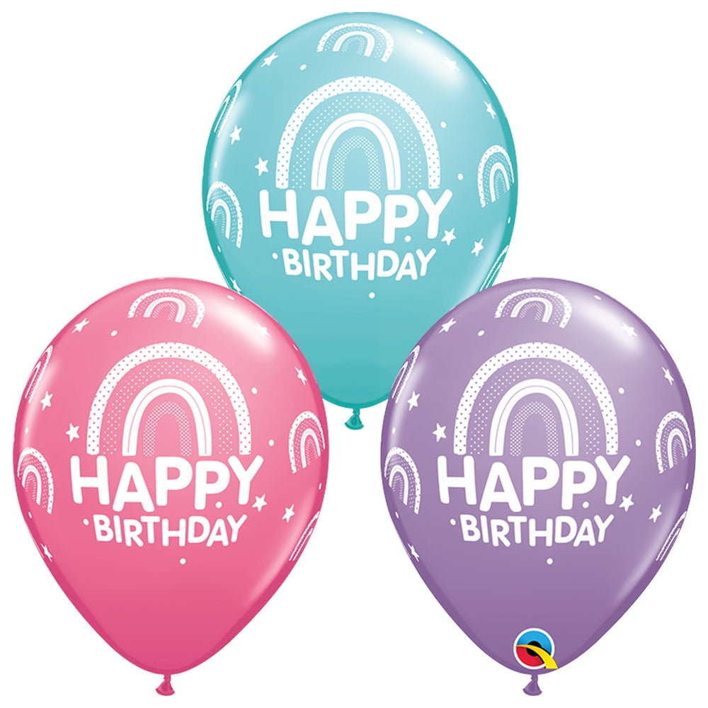 11 inch Qualatex Birthday Boho Rainbows Latex Balloons (50 Pack) - Party Supplies Decorations