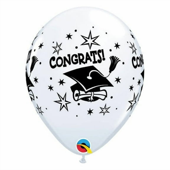 11 inch Qualatex Congrats! Cap - White Latex Balloons (6 Pack) - Party Supplies Decorations