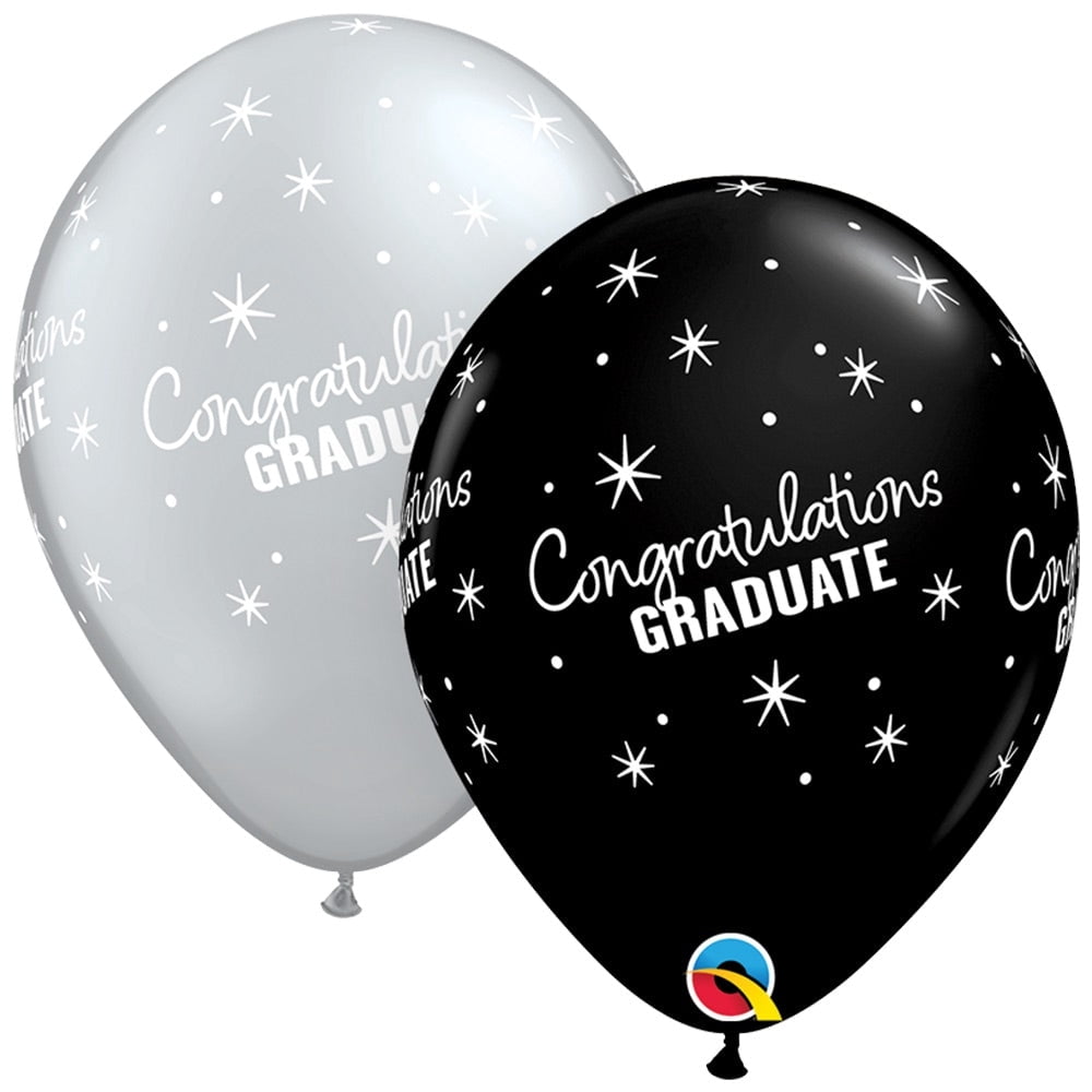 11 inch Qualatex Congratulations Grad Sparkles Latex Balloons (50 Pack) - Party Supplies Decorations