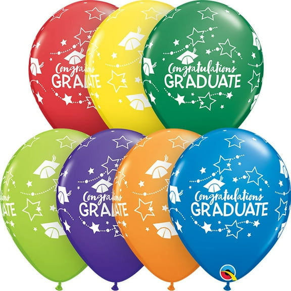 11 inch Qualatex Congratulations Graduate Stars Latex Balloons (6 Pack) - Party Supplies Decorations