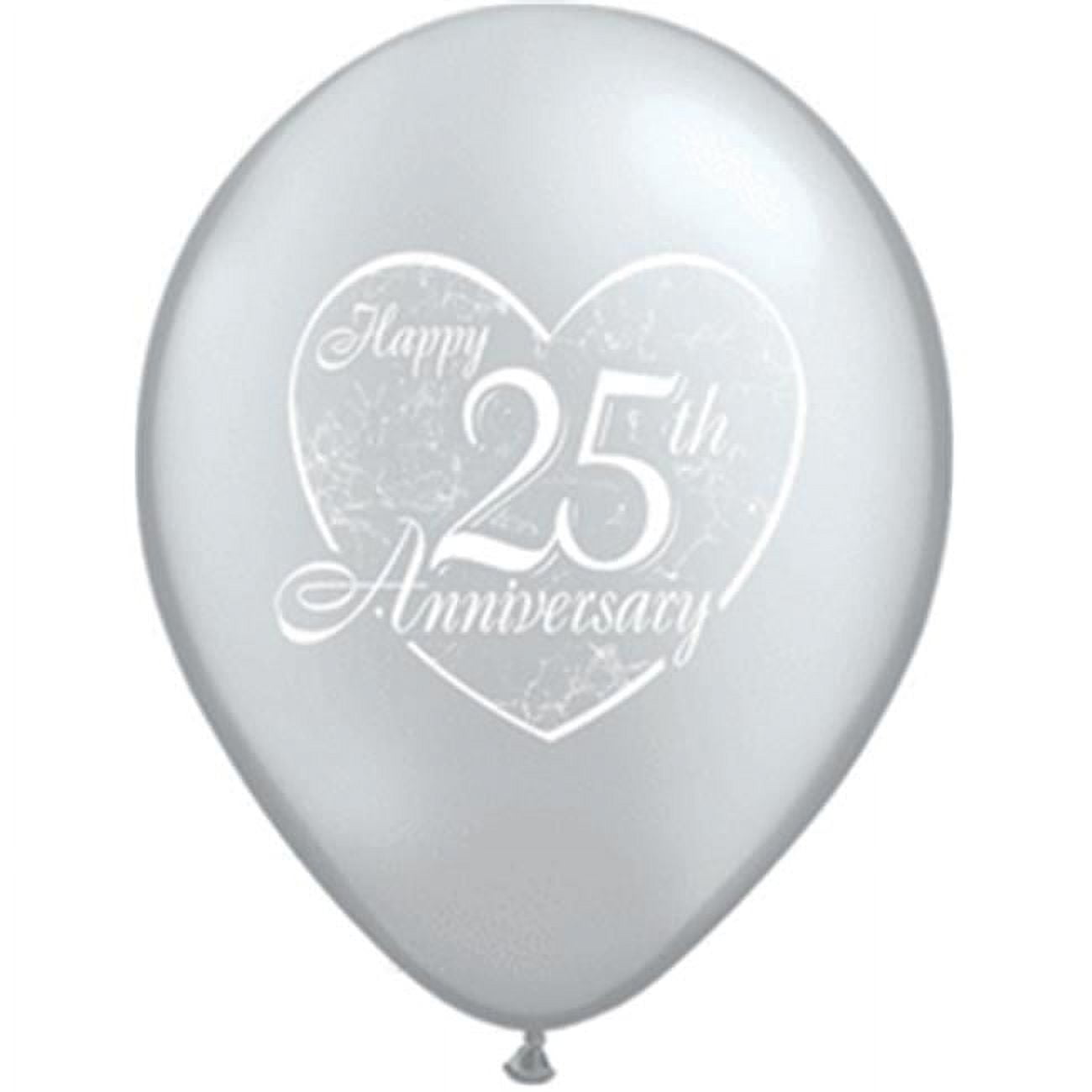 11 inch Qualatex Happy 25th Anniversary Heart - Silver Latex Balloons (50 Pack) - Party Supplies Decorations