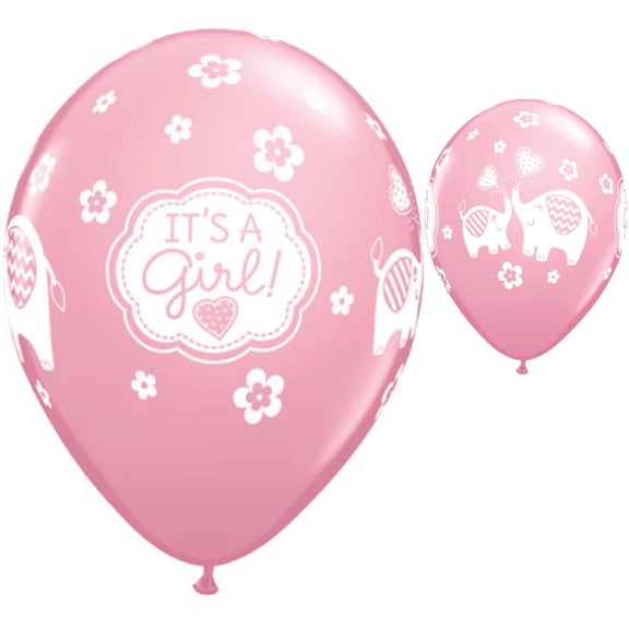 11 inch Qualatex It's A Girl Elephants - Pink Latex Balloons (50 Pack) - Party Supplies Decorations