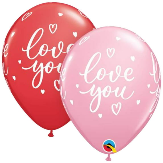 11 inch Qualatex Love You Casual Script Latex Balloons (50 Pack) - Party Supplies Decorations