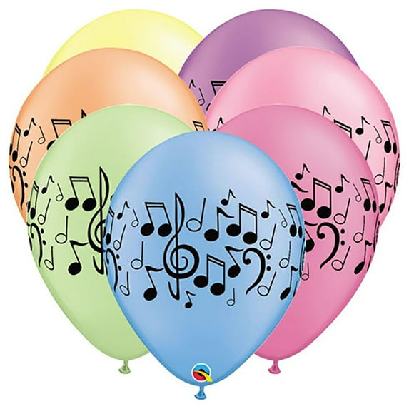 11 inch Qualatex Neon Music Notes Wrap Latex Balloons (50 Pack) - Party Supplies Decorations