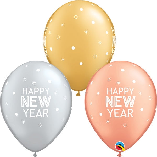 11 inch Qualatex New Year Sparkles & Dots Latex Balloons (50 Pack) - Party Supplies Decorations