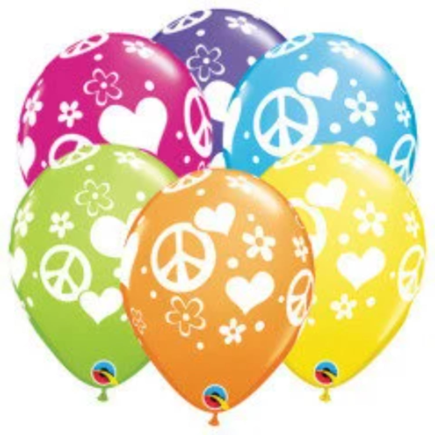 11" PEACE SIGNS and HEARTS Latex Assortment  Party Supplies Decorations Balloon - Pack of 6