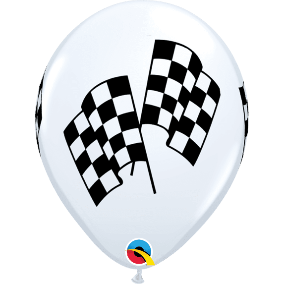 11 inch Qualatex Racing Flags - White Latex Balloons (50 Pack) - Party Supplies Decorations