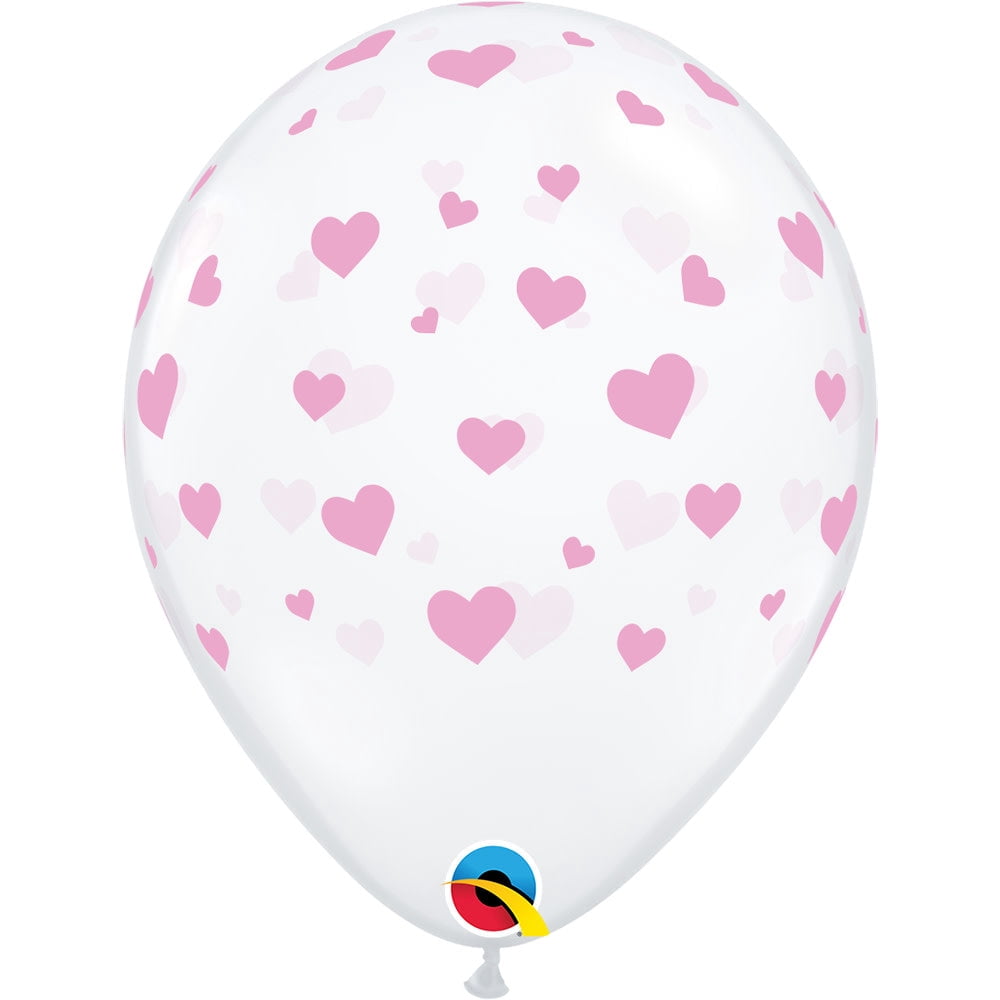 11 inch Qualatex Random Hearts-A-Round Pink Latex Balloons (50 Pack) - Party Supplies Decorations