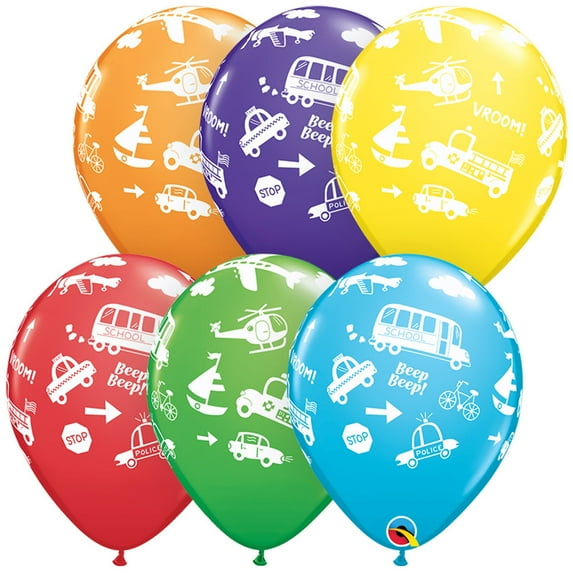 11 inch Qualatex Transportation Latex Balloons (50 Pack) - Party Supplies Decorations