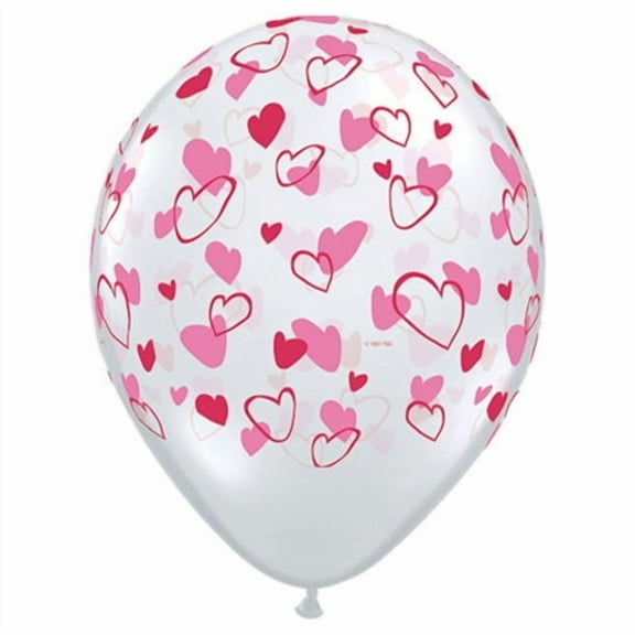 11 inch Red & Pink Hearts Diamond Clear Latex Balloons (6 Pack) - Party Supplies Decorations