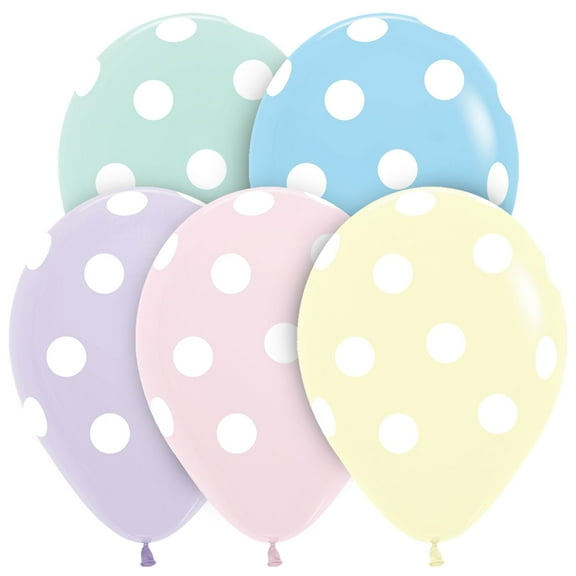 Sempertex 11 Inch White Dots on Pastel Assortment Latex Balloons Bag of 50 [53336]