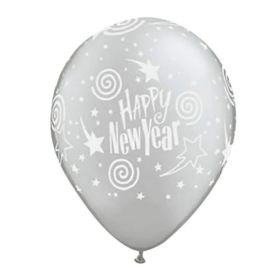 11 inch Silver New Year's Swirling Stars Latex Balloons (6 Pack) - Party Supplies Decorations