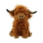 MLQIDK 11 inch Simulation Highland Cow Plush Toy Soft Stuffed Animal Doll Realistic Scottish Highland Cattle Plushies