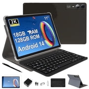 11 inch Tablet with Keyboard Android 14 2000*1200 2K Display Tablets PC, T616 Octa-Core 2.0GHz, 18GB RAM 128GB ROM 1TB Expandable, 5M+5M+13MP AI Camera, 9000mAh Battery, With Case, Pen
