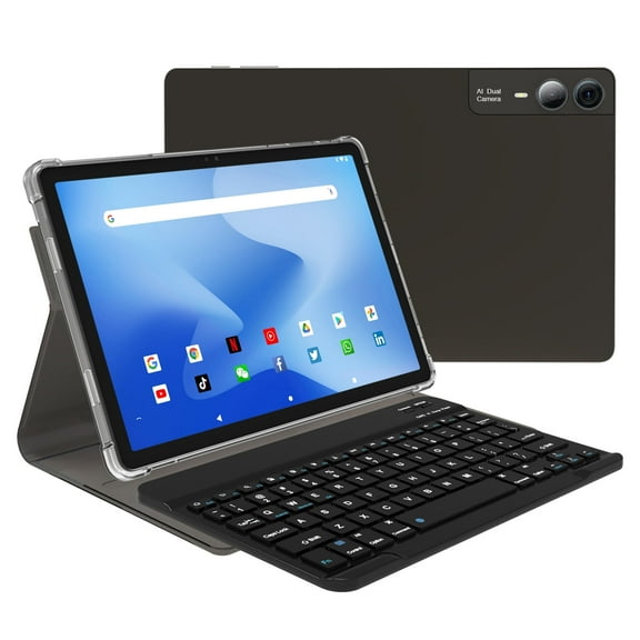 11 inch Tablet with Keyboard Android 14 2000*1200 2K Display Tablets PC, T616 Octa-Core 2.0GHz, 18GB RAM 128GB ROM 1TB Expandable, 5M+5M+13MP AI Camera, 9000mAh Battery, WiFi, Bluetooth, GPS
