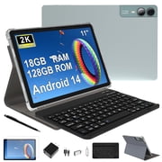 11 inch Tablet with Keyboard Android 14 2000*1200 2K Display Tablets PC, T616 Octa-Core 2.0GHz, 18GB RAM 128GB ROM 1TB Expandable, 5M+5M+13MP AI Camera, 9000mAh Battery, With Case, Pen