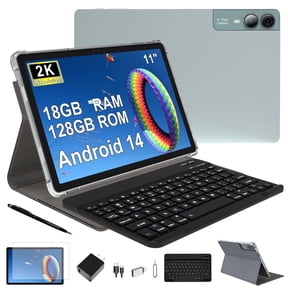 11 inch Tablet with Keyboard Android 14 2000*1200 2K Display Tablets PC, T616 Octa-Core 2.0GHz, 18GB RAM 128GB ROM 1TB Expandable, 5M+5M+13MP AI Camera, 9000mAh Battery, With Case, Pen