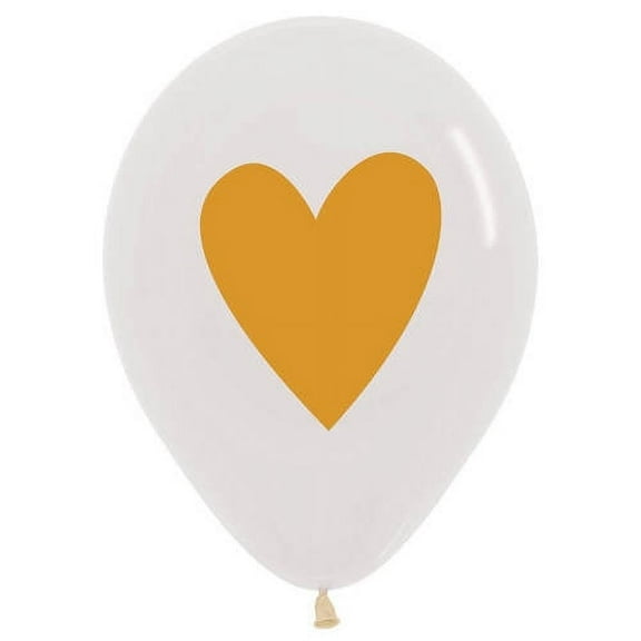 11 inch Two Sided Printed Heart Gold Latex Balloons (6 Pack) - Party Supplies Decorations