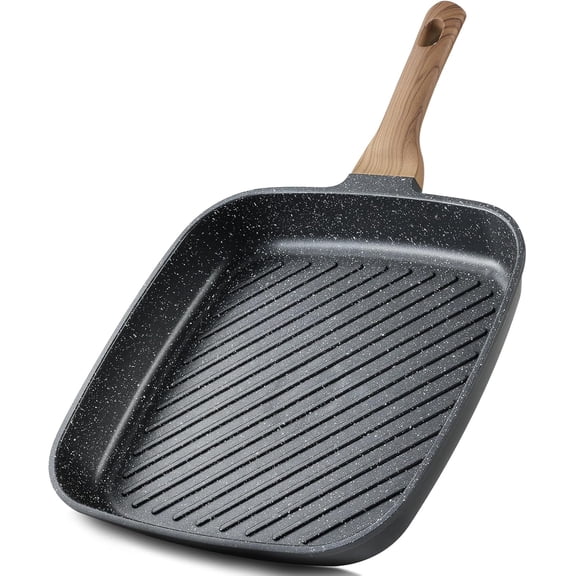 11-inch steak non-stick baking pan-with high-quality granite non-stick coating, square baking frying pan, gas stove and induction cooker, compatible with all stoves, black