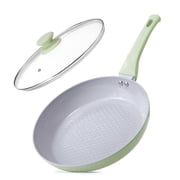 KITEXPERT 11 inch Ceramic Frying Pan with Lid, Diamond-Textured Nonstick Skillet, Induction Compatible Cookware for Gas, Sage Green