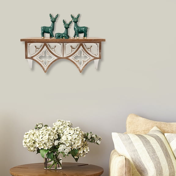 11 lbs Capacity Wall-Mounted Wood Scroll Shelf Wood Intricate Carved Shelf Retro Wall Shelf 15.74*7.08*6.69 inch for Homes, Bedrooms, Offices
