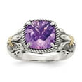 thumbnail image 1 of 11 mm Sterling Silver with 14K Gold Amethyst Ring, Antiqued - Size 8, 1 of 1