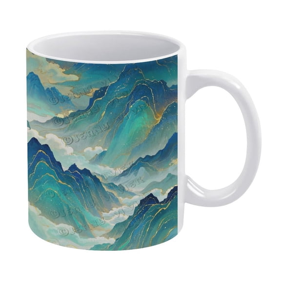11 oz Blue Decor Mountain Themed Ceramic Coffee Mug - Perfect for Nature Lovers and Outdoor Enthusiasts