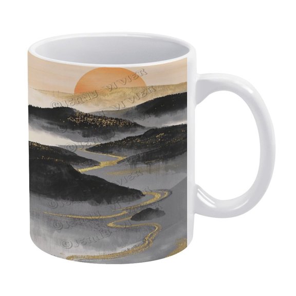 11 oz Ceramic Coffee Mug - Black Decor Mountain Themed, Coffee Cup Black, 11 Oz