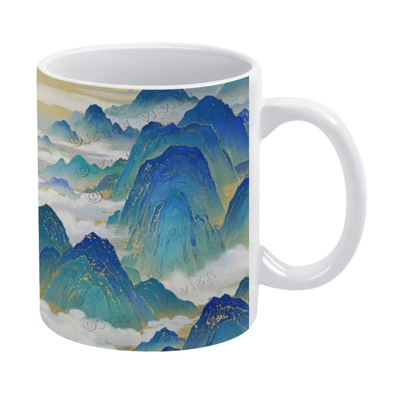 11 oz Ceramic Coffee Mug - Blue Decor Mountain Themed, Ceramic Cup Black, 11 Oz