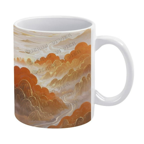 11 oz Ceramic Coffee Mug - Orange Decor Mountain Themed, Ceramic Cup Black, 11 Oz