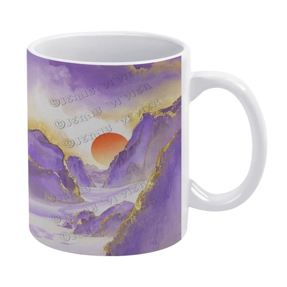 11 oz Ceramic Coffee Mug - Purple Decor Mountain Themed, Great for Home or Office