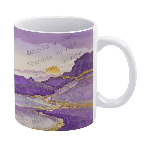 11 oz Ceramic Coffee Mug - Purple Decor Mountain Themed, Perfect for Nature Lovers and Coffee Lovers