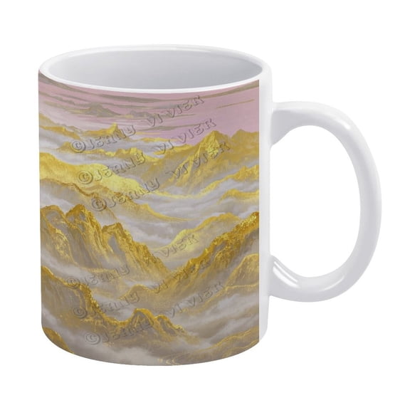 11 oz Ceramic Coffee Mug - Yellow Decor Mountain Themed, Ceramic Cup Black, 11 Oz