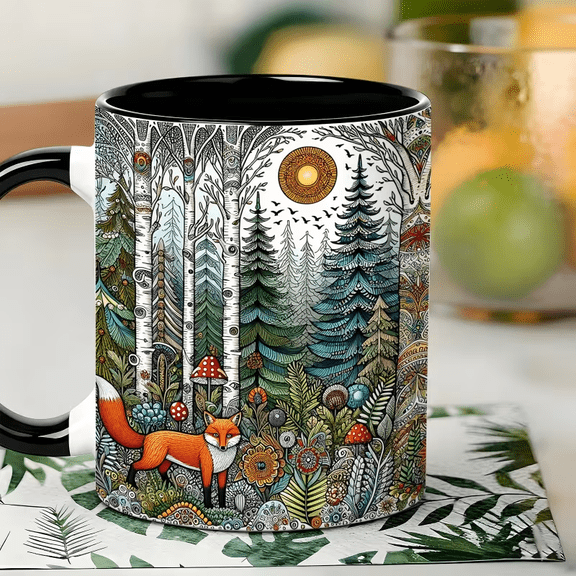 11 oz Ceramic Coffee Mug with Enchanted Forest Fox Design