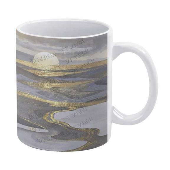 11 oz Ceramic Coffee Mug with Grey Decor Mountain Design - Ideal for Camping Trips