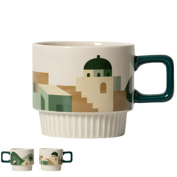 11 oz Ceramic Coffee Mugs,Morandi Vintage Espresso Cups With Handle,Novelty Coffee Mug Chirstmas Birthday Gifts Presents Souvenirs for Women Men Mom Dad Kids Friend