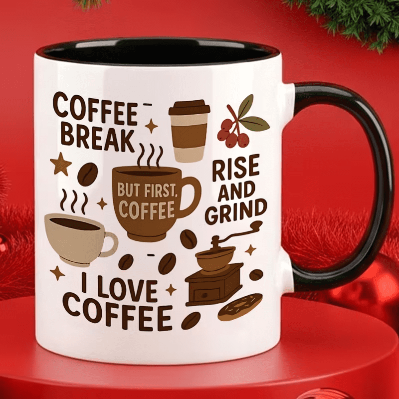 11 oz Coffee Beans and Espresso Ceramic Coffee Mug