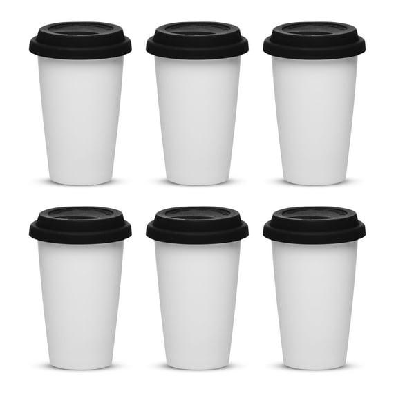 11 oz. Double Wall Ceramic Tumblers with Lid - 6 Pack - Black