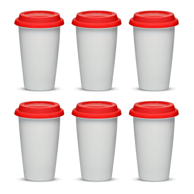 11 oz. Double Wall Ceramic Tumblers with Lid - 6 Pack - Red - Walmart.com